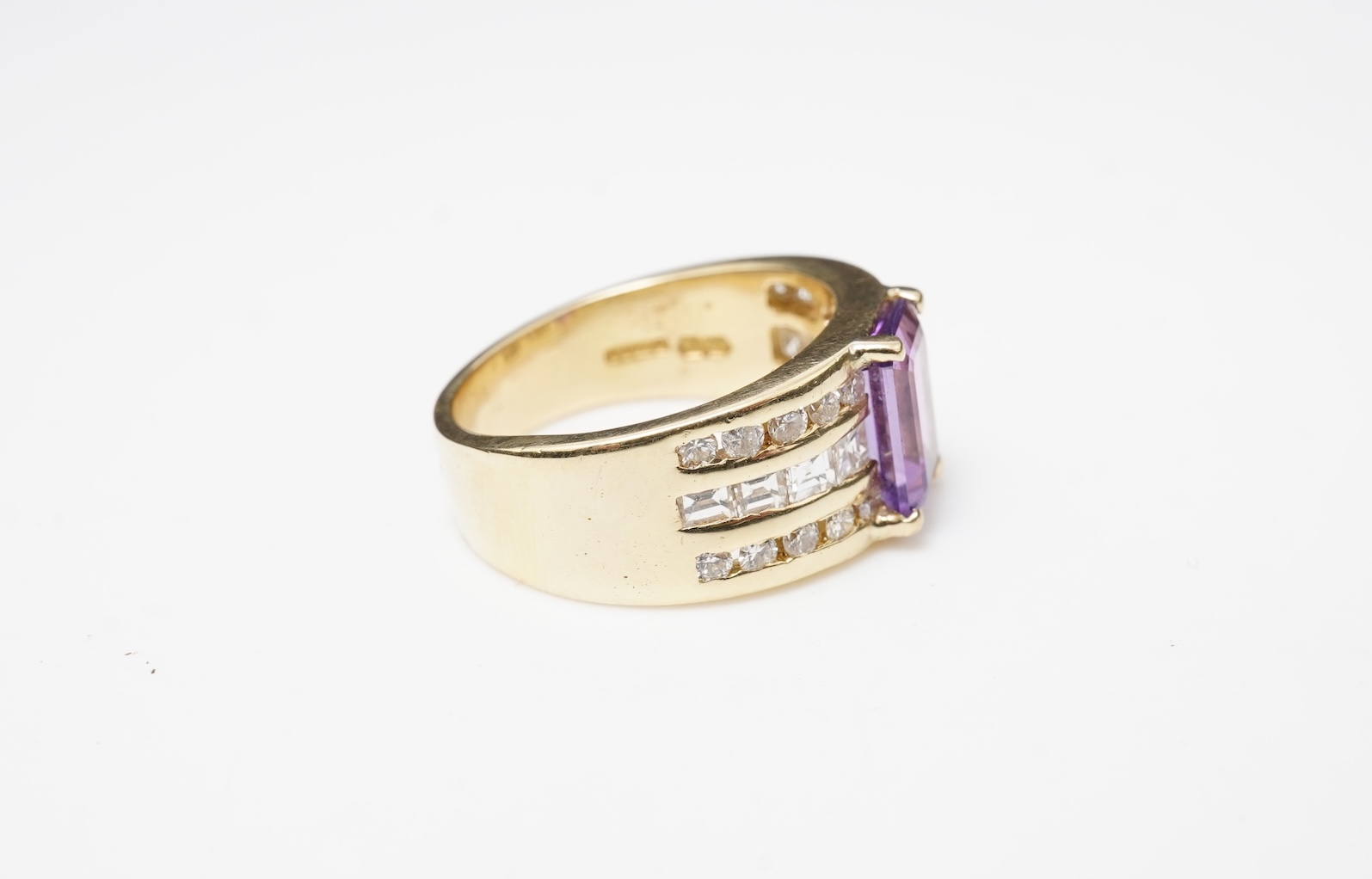 An amethyst and diamond ring